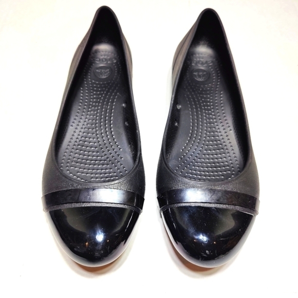 CROCS Shoes - Crocs Patent Toe Black Ballet Flats Slip On Women's Shoes Size 8